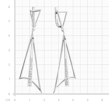 Серебряные геометрические серьги с цирконием, покрытие родий