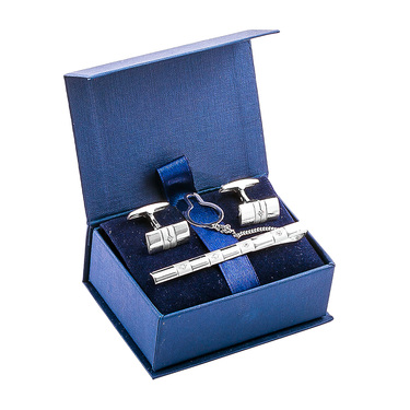 Серебряный зажим для галстука, покрытие родием, со вставками из фианитов