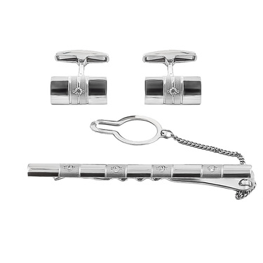 Серебряный зажим для галстука, покрытие родием, со вставками из фианитов