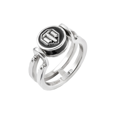 Серебряное кольцо с логотипом World of Tanks с черным фианитом