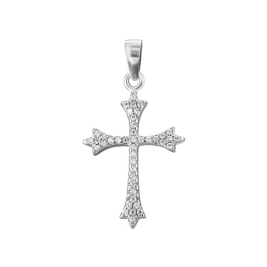 Серебряная женская подвеска Католический крестик, цирконий, родирование
