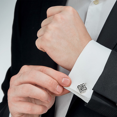 Серебряные запонки мужские, родий, черная эмаль