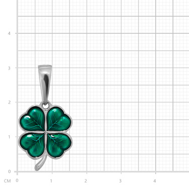 Серебряная подвеска Клевер / Четырехлистник, малый, зеленая эмаль, родий