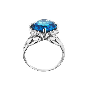 Серебряное женское кольцо с голубым фианитом, родий