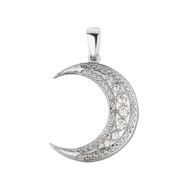 Серебряная подвеска мусульманская Полумесяц с фианитами, оксидирование