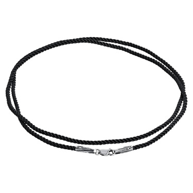 Ювелирный шнурок Гайтан черный, Шелк 2 мм с серебряным ажурным замком, Чернение