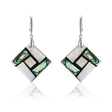 Перламутровые серьги ромбы, мозаика, родирование