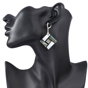 Перламутровые серьги ромбы, мозаика, родирование