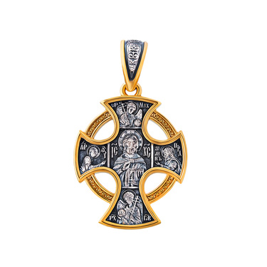 Серебряный мужской православный крест, чернение с позолотой