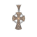 Серебряный крест Новгородский с золотыми накладками и чернением, вставка циркон Крест,Подвеска,Талисман,Амулет,Оберег,Золото,Серебро,с вставкой Золото 585,Циркон Белая,Золотой цвета,РОССИЯ