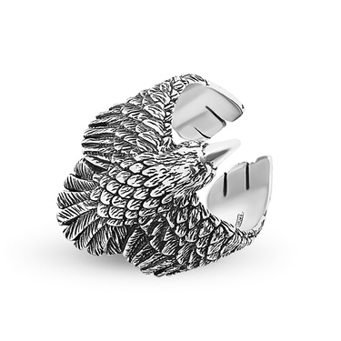 Серебряное кольцо Птица Ворон /  Разъемное / Регулируемое / Не замкнутое / Безразмерное, чернение