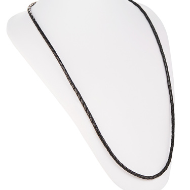 Ювелирный шнурок Гайтан черный, Натуральная плетеная кожа 3 мм с серебряным замком, Родирование