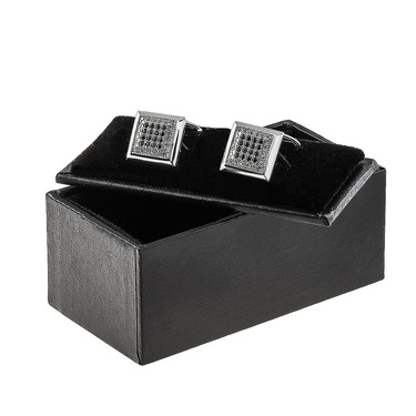 Серебряные запонки с белыми и черными фианитами