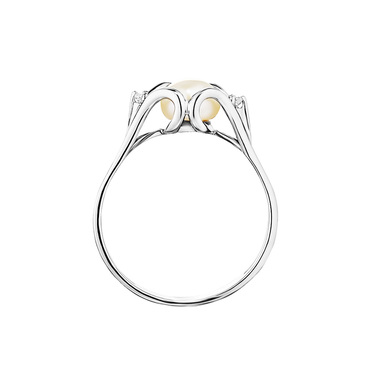 Серебряное женское кольцо с жемчугом и фианитами, родий