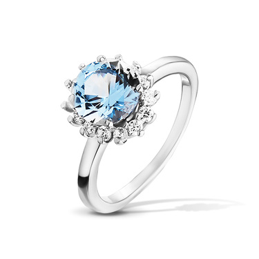Серебряное женское кольцо с голубым фианитом