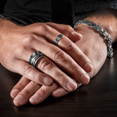 Серебряное мужское кольцо Этническое, чернение