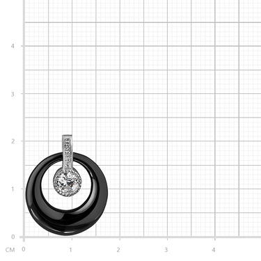 Серебряная женская подвеска, черная керамика с циркониями, родирование
