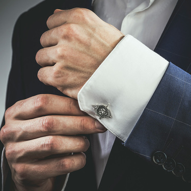 Серебряные запонки Герб РФ в щите - ФСБ России, чернение