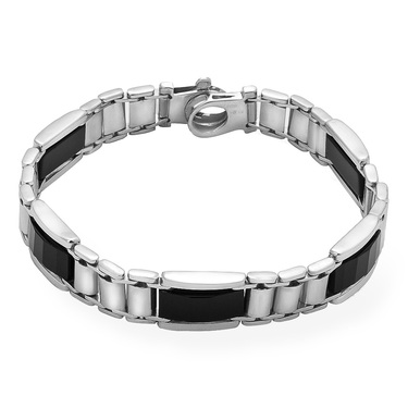 Серебряный мужской браслет со вставками из оникса, ширина 1 см