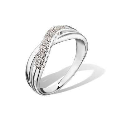 Серебряное женское кольцо Дорожки с белыми камнями фианитами, родий