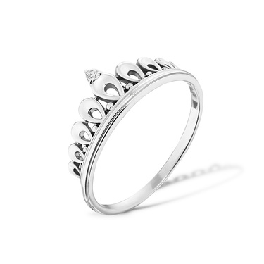 Серебряное женское кольцо Корона, с белым фианитом, родий