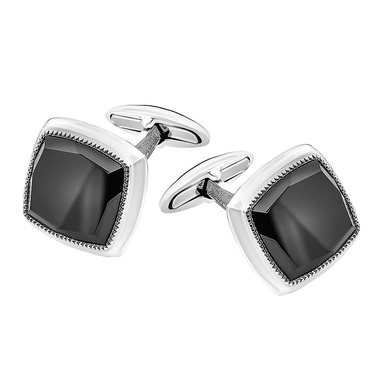 Серебряные запонки со вставками из фианитов, покрытие родий