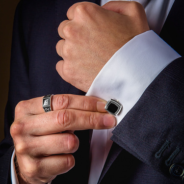 Серебряные запонки со вставками из фианитов, покрытие родий