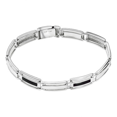 Серебряный браслет, полужесткое плетение, вставка оникс, ширина 0,9 см