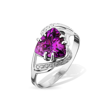 Серебряное женское кольцо с фиолетовым фианитом, родий
