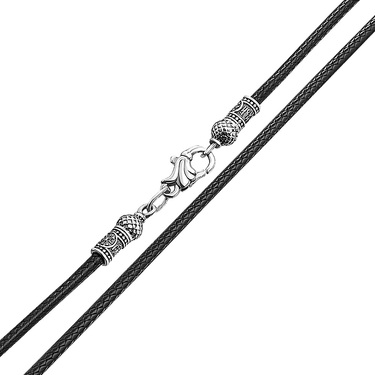 Ювелирный шнурок Гайтан черный, Хлопок, вощеный 3 мм с серебряным замком "Господи помилуй", Чернение