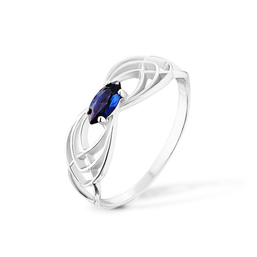 Серебряное женское кольцо с синим фианитом, родий