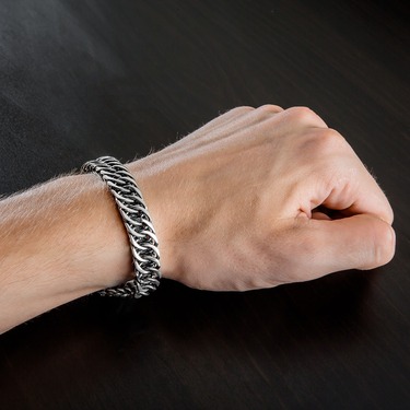 Серебряный мужской браслет, плетение Скорпион с чернением, ширина 1,1 см