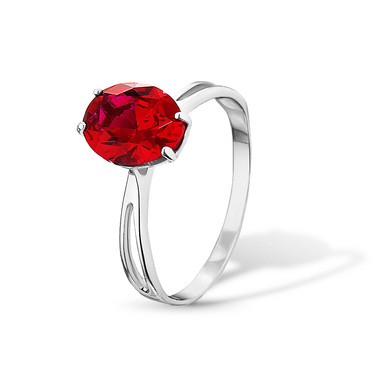 Серебряное женское кольцо с рубиновым корундом, родий