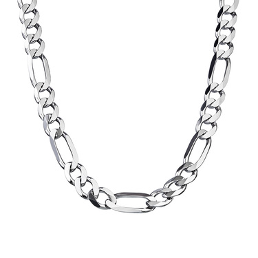 Серебряная мужская цепь, плетение Картье (Фигаро), родирование, ширина 0,9 см