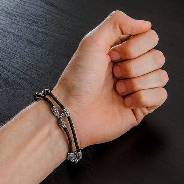 Восточный Браслет из плетеной кожи с серебряными вставками, ширина 1,4 см