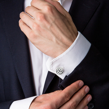 Серебряные запонки Коробка передач, родий