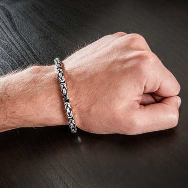 Серебряный браслет Византийского плетения / Лисий хвост с гранью, чернение, ширина 5 мм