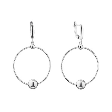 Серебряные серьги кольца с шариками, диаметр 3,7 см, родирование