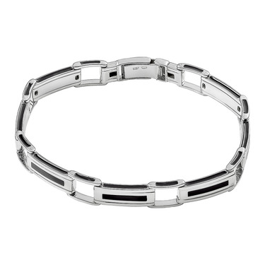 Серебряный браслет, полужесткое плетение, вставка оникс, ширина 0,9 см