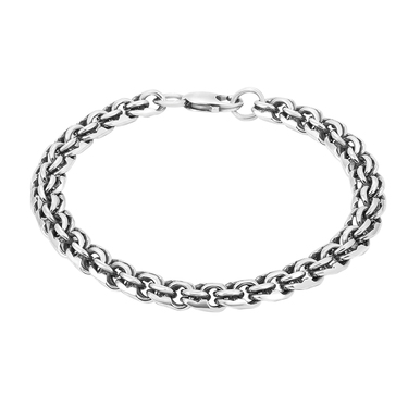 Серебряный мужской браслет, плетение ручной Бисмарк с чернением, ширина 0,8 см