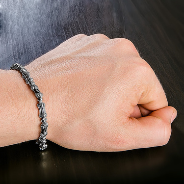 Серебряный мужской браслет, плетение мото цепь, родий, ширина 6 мм