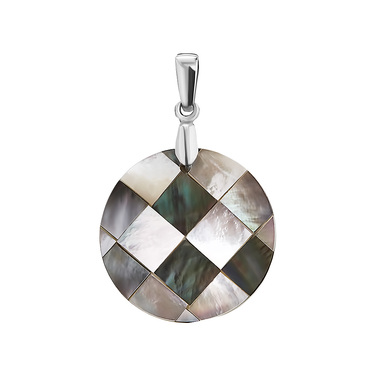 Серебряная круглая подвеска с перламутром, мозаика