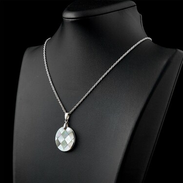 Серебряная круглая подвеска с перламутром, мозаика