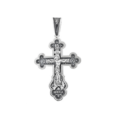 Серебряный большой мужской православный крест с чернением