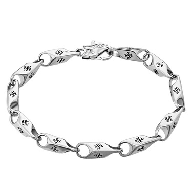 Серебряный литой мужской браслет с орнаментом Перунов цвет, родий, ширина 1 см