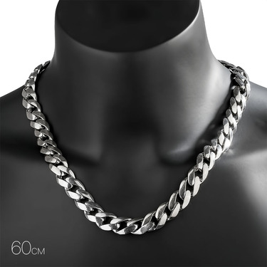 Толстая серебряная мужская цепь, плетение панцирь, покрытие родий, ширина 1,4 см