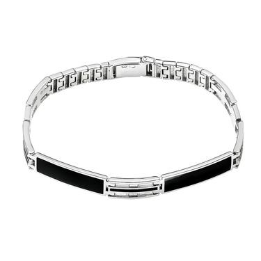 Серебряный браслет, полужесткое плетение, вставка оникс, ширина 0,8 см