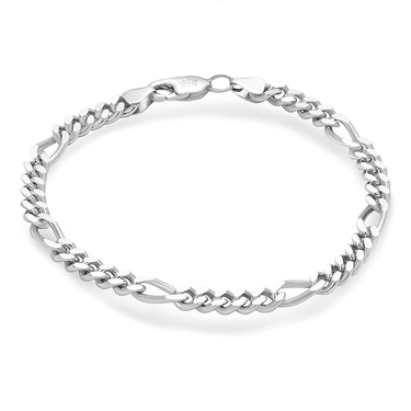 Серебряный браслет, плетение Картье (Фигаро), родий, ширина 5,5 мм