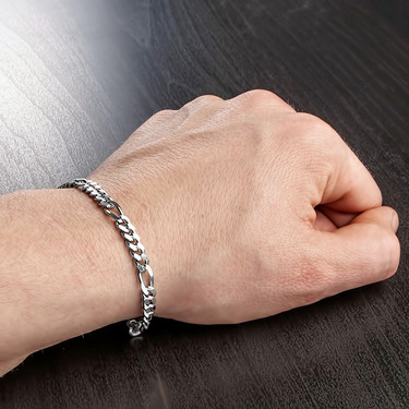 Серебряный браслет, плетение Картье (Фигаро), родий, ширина 5,5 мм