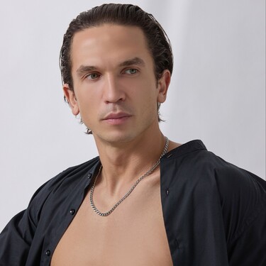 Серебряная цепочка, плетение Круглый Бисмарк с алмазной гранью, чернение, ~25 грамм, ширина 5 мм